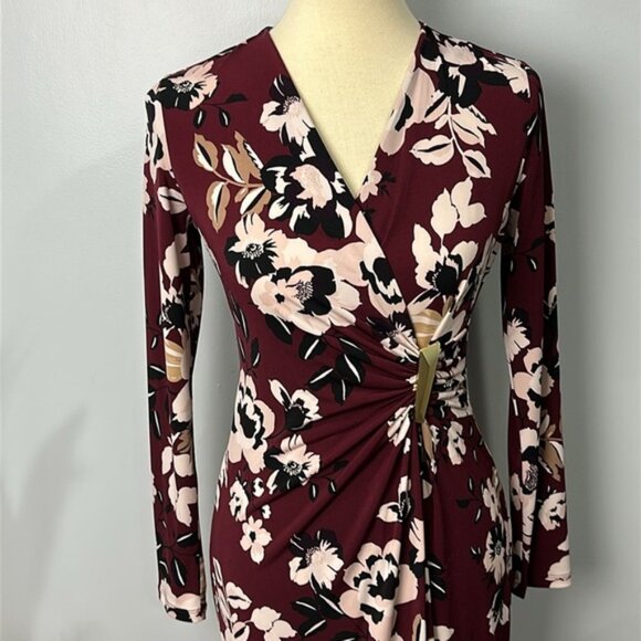 Calvin Klein Long Sleeve Floral Faux Wrap Dress Size 4P - Picture 2 of 10